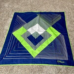 Vintage Paoli Scarf Green Blue Geometric Print MCM Contemporary 27.5in X 27.5in